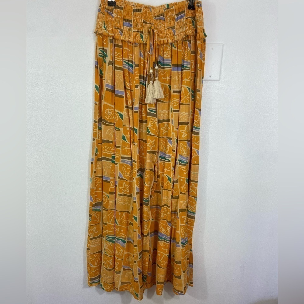 True Destinations Resort Wear Wide Leg Pants Beach Tropical Coverup Yellow M